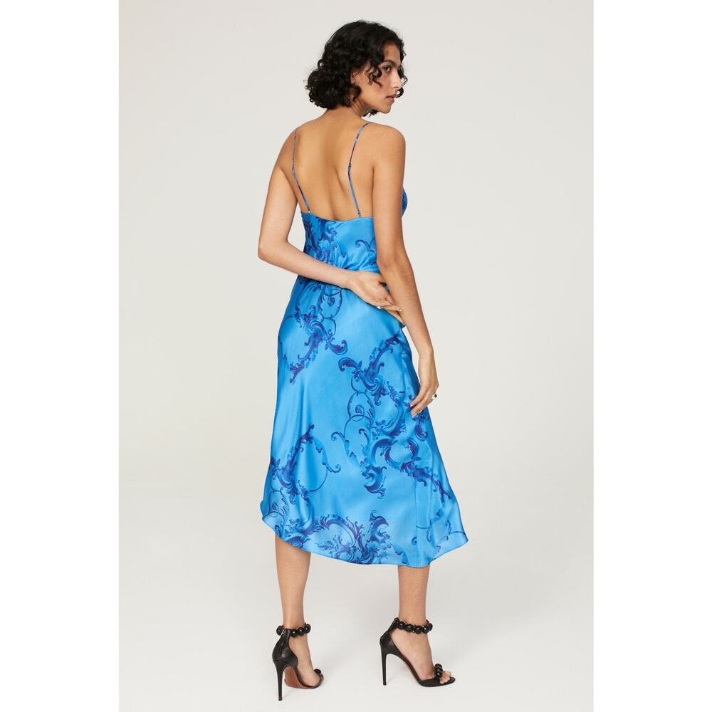 AllSaints Alexia Isabella Blue Tie Dye Asymmetric Sleeveless Midi Dress Size 4 - Picture 3 of 15